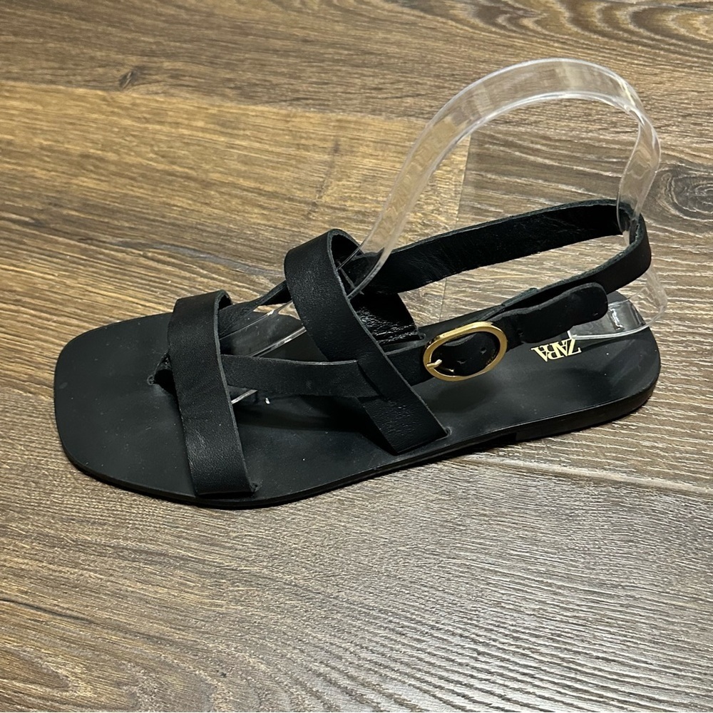 Zara black leather gladiator sandals size 6.5 - Picture 3 of 10